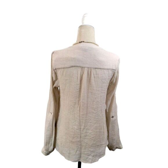 Zach & Rachel Button Front Top Long Roll Tab Sleeve Simi Sheer - Picture 2 of 7